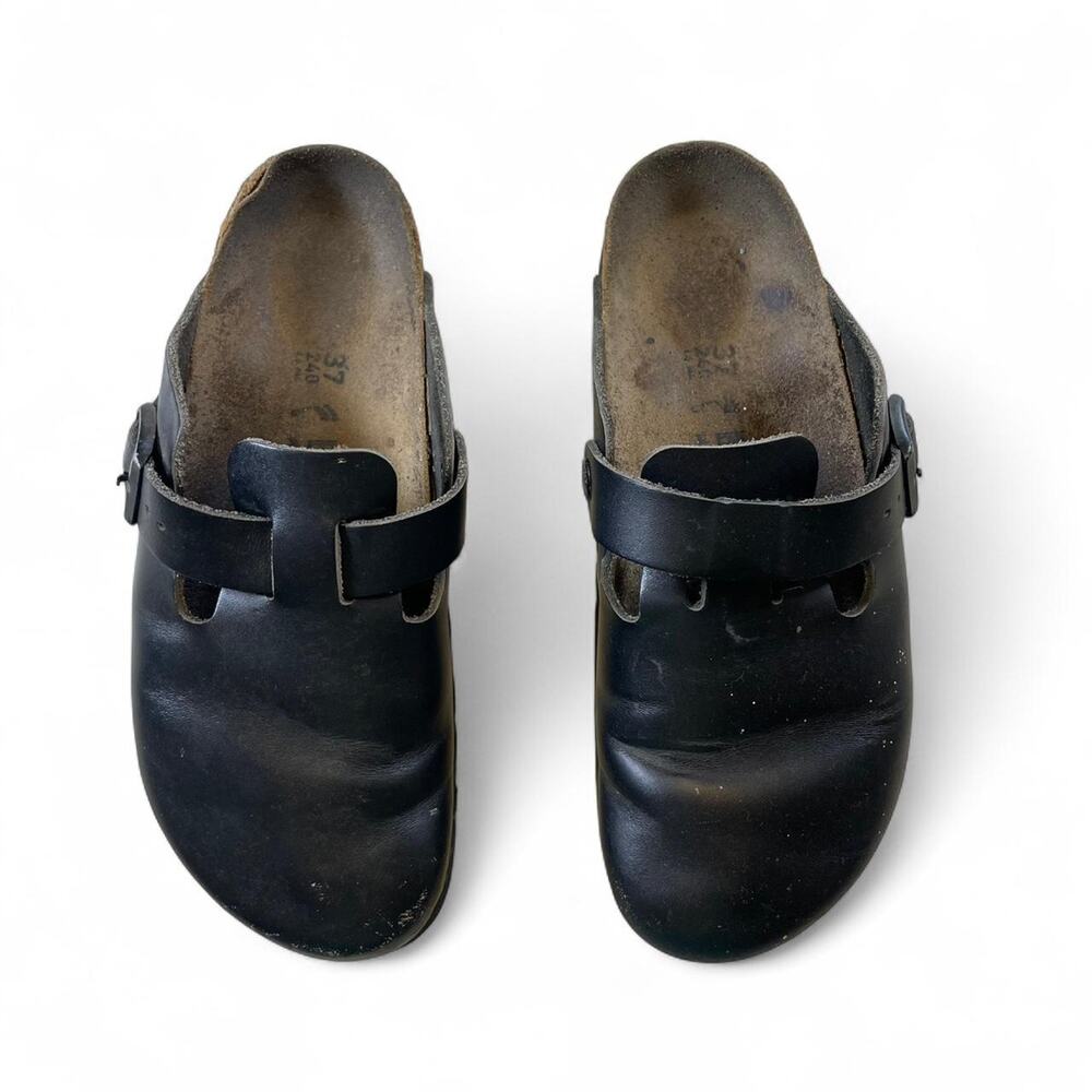 Black leather birkenstock boston clogs